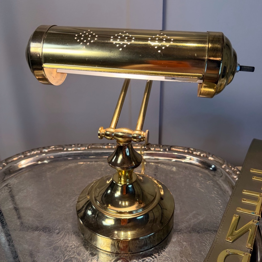 Vintage Underwriters Lab Brass Piano/Bankers Desk Lamp Adjustable triple diamond